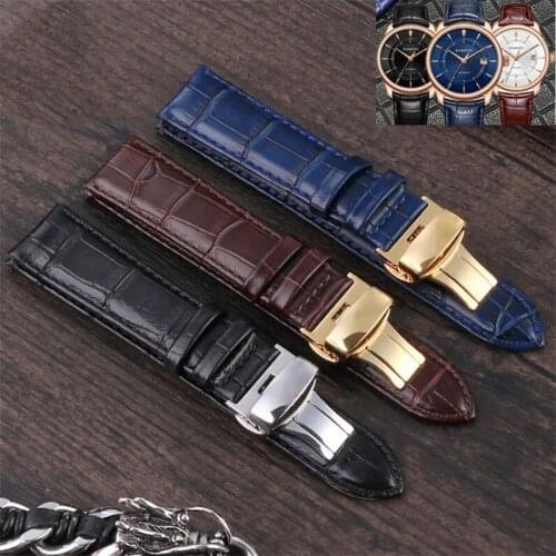 2021 Durable Blue Brown Curved End Genuine Leather Watchband 20 21 22 23mm Deployment Buckle Calfskin Strap For Citizen Rossini