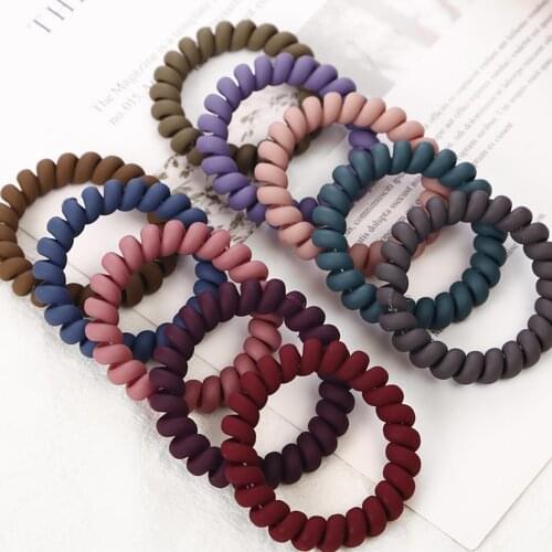 1Pc Women Matt Colors Thick Big Telephone Wire Rubber Bands Stretchy Deep Colors Non-mark Spiral Coil Ropes Solid Hair Ties