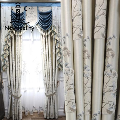 Luxury High-end Embossed Jacquard Curtain Fabric Curtains for Living Dining Room Bedroom