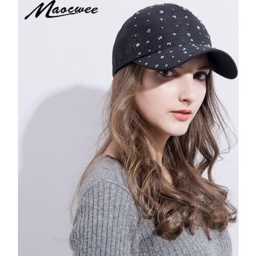 Pink Napback Hat Adjustable Bling Women Men Denim Rhinestone Studded Baseball Hat Sun Cap Black Hat Female Outdoor Casual hats