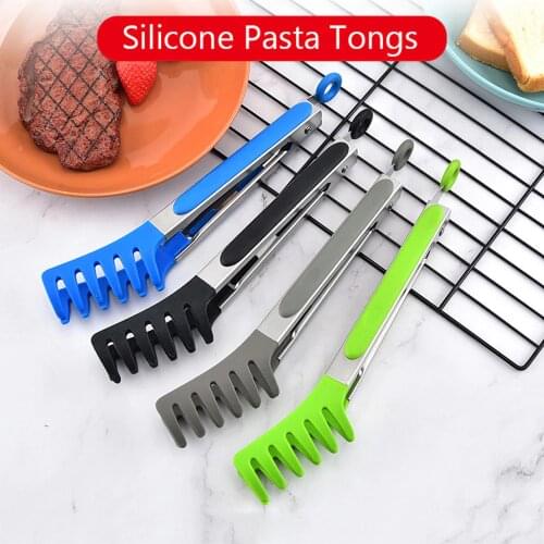 Food Grade Silicone Spaghetti Tongs Non-Slip Stainless Steel Pasta Clip For Kitchen Cooking BBQ Tools Accessories