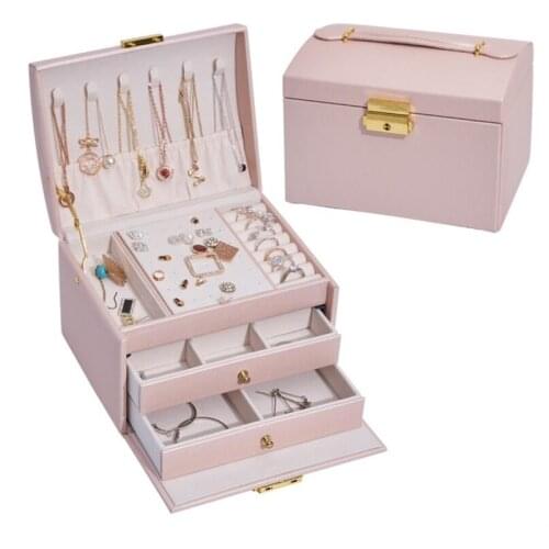 17x14x13cm Three-Layer Velvet PU Leather Jewelry Box European Jewelry Storage Box Large Space Jewelry Holder Gift Box