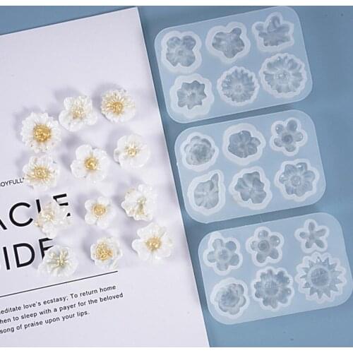 Flower Silicone Molds Casting Set Simulation Epoxy Handmade Pattern Die Casting Silica Gel Crystal Flower Shape DIY Resin Mold