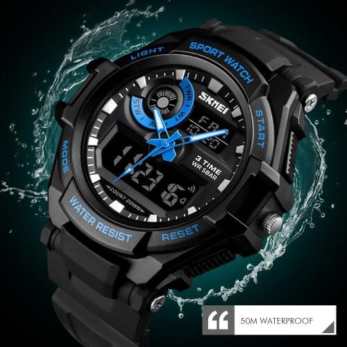 SKMEI 1357 Dual Time Sports Watch Electronic 50M Waterproof LED Mens Watch Black Outdoor Digital Wristwatch Relogio Masculino
