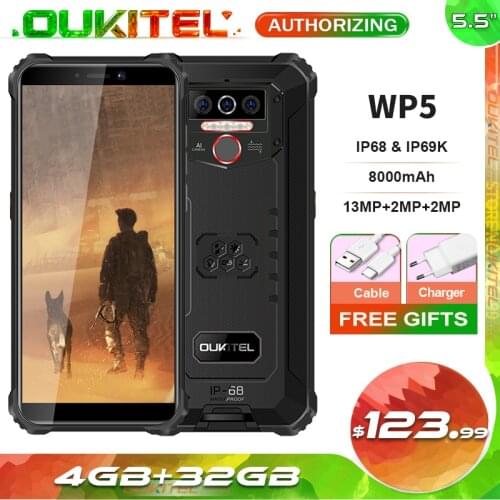 OUKITEL WP5 4GB+32GB 8000mAh IP68 Waterproof Smartphone 5.5'' Triple Cameras Android 9.0 Mobile Phone