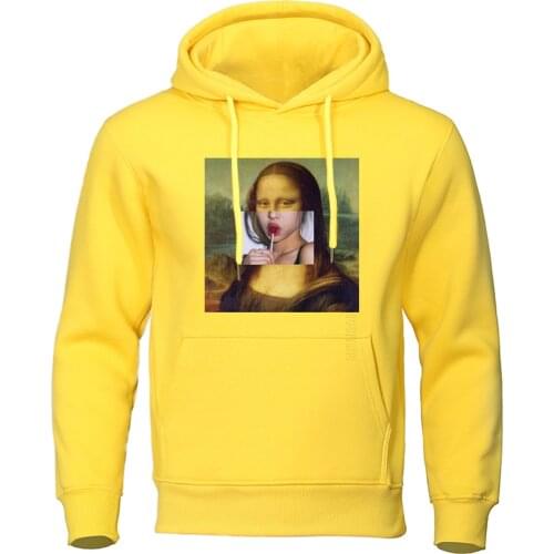 Gioconda Mona Lisa Hoodies Lollipop Lips Hoody Spring Autumn Mens Clothes Warm Streetwear Hip Hop Sweatshirt Funny Men Pullover