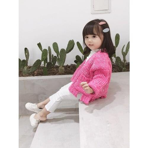 2018 Spring Fall Little Girls Sweater Knitted Cardigan Children Foreign Knitwear 1-3 Years Old Baby Kids Korean Knit Sweater B37