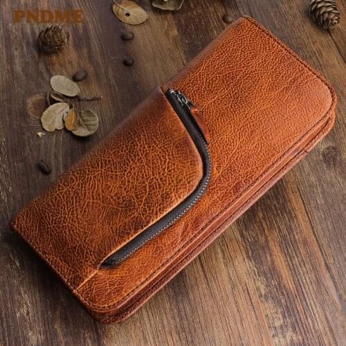Vintage designer genuine leather mens womens long wallets fashion trend natural cowhide multi-function multi-card phone purse