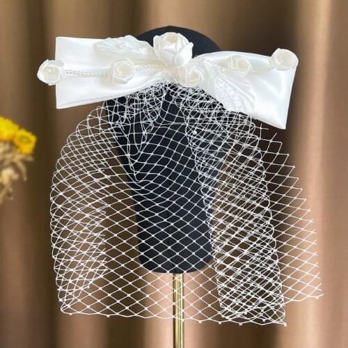 Korean Super White Bow Barrettes Veil Bride Headdress Hairpin Headdress Wedding Accessories
