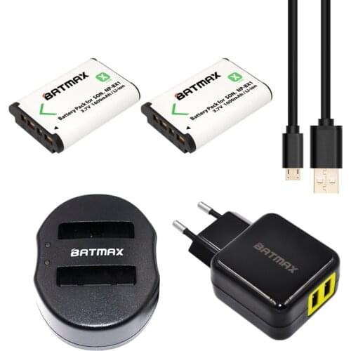 2Pcs NP-BX1 1600mAh Battery+ Dual USB Charger&EU/USA Adapter for Sony HX50 WX300 RX100 II RX1 HX300 AS15 AS30V AS100v accessory