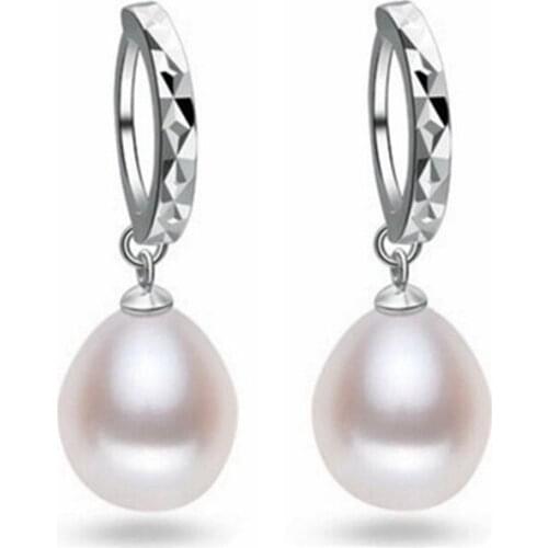 Fashion Top Pearl Earrings 100% Real Natural Freshwater Pearl 925 Sterling Silver 8-9mm Water Drop Earrings Jewelry For Woman