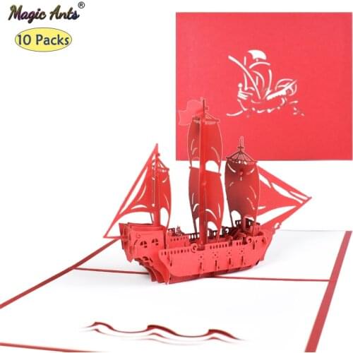 10 Pack 3D Sailboat Model Pop-Up Card Birthday for Kids Business Greeting Cards Wholesale