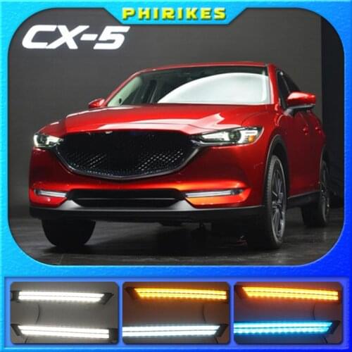 2Pcs For Mazda CX-5 CX5 2017 2018 2019 DRL LED Daytime Running Light With Yellow Turning Signal night blue fog lamp