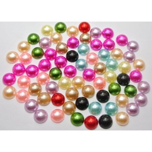200 Mixed Colour Half Pearl Bead 10mm Flat Back Round Gems Scrapbook Craft