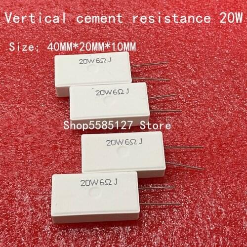 5PCS 20W Vertical cement resistance 0.5 ~ 10K ohm 5% 0.5R 1R 2R 4R 6R 10RJ 20R 100R 150R 470R 500R 1K 2K 10K Ceramic resistor