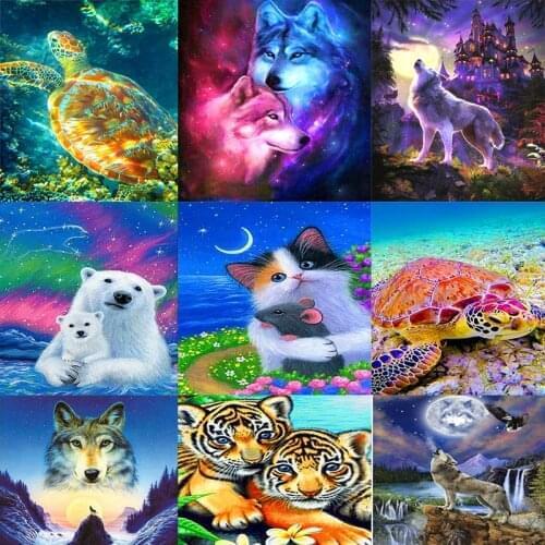 5D DIY Diamond Painting Cat Wolf Tiger Picture Diamond Mosaic Animal Series Full Round Diamond Embroidery Home Wall Decor Gift