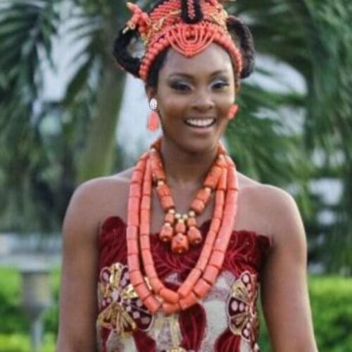 African Jewelry Set For Women Nigerian Wedding Genuine Coral Beads Jewelry Set Edo Traditional Bridal Necklace Set Free Shipping