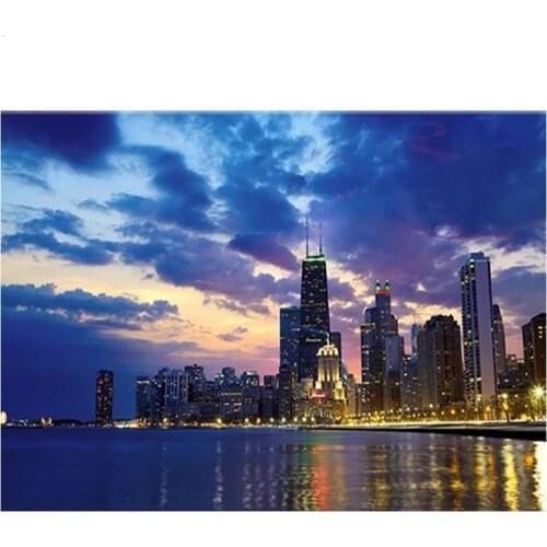 DIY 5D Diamond Painting City Chicago night view Full Square Diamond Embroidery Diamond Mosaic needlework home decor P563
