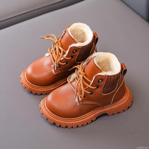 Children Martin Boots Autumn Winter Plus Cotton Warm Snow Boots Baby Boys Girls Motorcycle Boots Waterproof Kids Botas Shoes