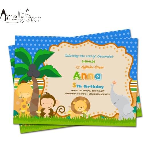 Jungle Animals Theme Party Invitation Card Birthday Party Event Safari Animal Decorations Supplies Blank Custom-made Invitations