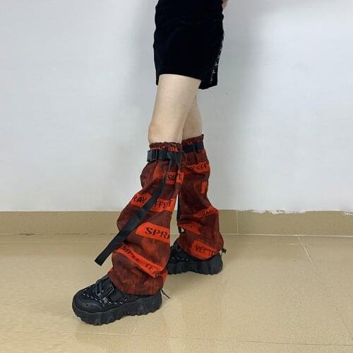 Hipster Lady Calf-length Adjustabale Buckle Strap Cool Printed Streetwear Dark Sock Red Cool Women Cargo Gothic Leg Warmer 2021