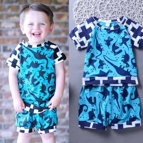 Toddler Kids Baby Boys Summer Costume Shorts+Pants Sets Two Pieces Casual Clothes Cartoon Dinosaur Print Fashion Outfit Suits