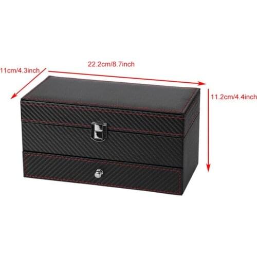 Fashion 4 Grids Double Layers Watch Box Case Carbon Fiber Watch Rings Earrings Display Storage Holder Organizer Jewelry Box Gift