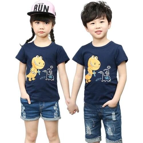 Fashion Solid Children T-shirt Boys Girls Cotton Summer Short-sleeve Kids Tops Tees Boy Clothes Lovely Cartoon Dinosaur Pattern