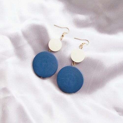 Fashion Big Round Drop Earrings For Women Jewelry Gifts Joker Handmade Wooden Statement Earrings 6Color Hot Long Dangle Earrings