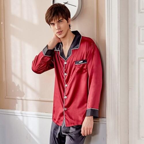 Xifenni Silk Pajama Sets Male Spring Summer New Faux SILK Sleepwear Man Two-Tones Long-Sleeve Nightwear 2-Pieces X9005