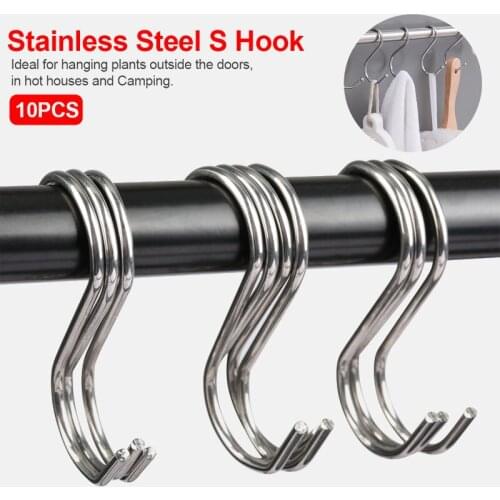 10pcs Stainless Steel Household Hooks Set for Hanging S Shape Hanger Practical Storage Holder for Home Office Kitchen Cabinet