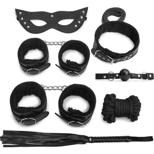New Couples Adult SM Flirt Bondage Restraints leather Plush BDSM Sex Toys Handcuffs Whip Metal Erotic Sex Shop Product For Women