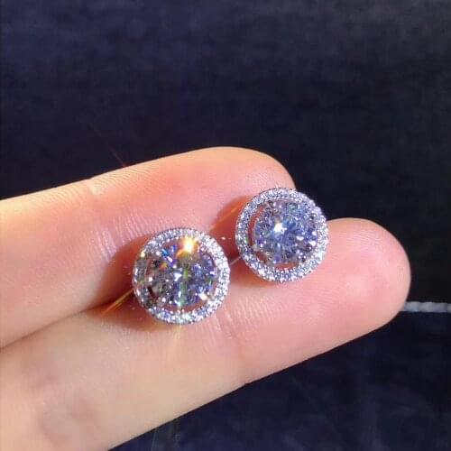 Fashion new shinning moissanite gemstone stud earrings 925 sterling silver earrings round gem shinny better than diamond gift