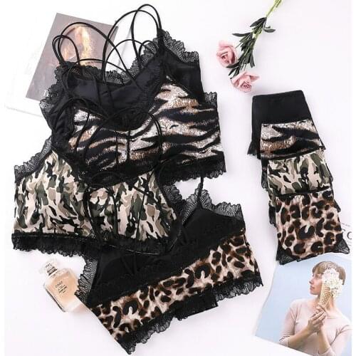 New Womens Summer Thin Leopard Bra Set with Bra Pad, No Steel Ring Bra, Beautiful Back Sports Underwear, Bottomed Girl