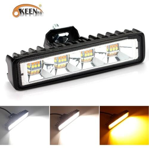 OKEEN 2pcs Waterproof LED Work Light 72W White Yellow LED Light Bar 12V Off Road Atv Suv Light Car Lamp 24v Led Truck Headlight