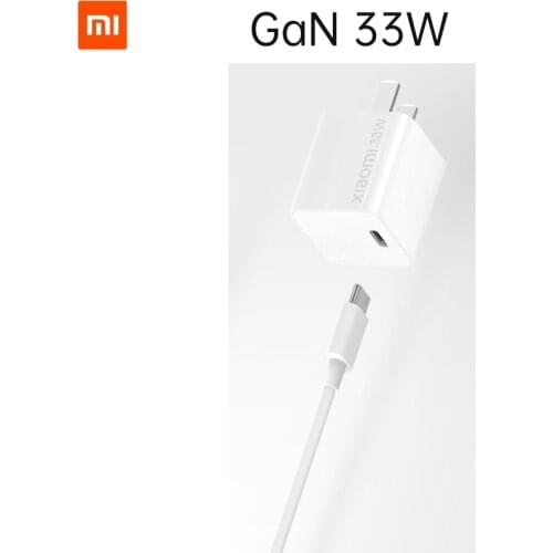 Original Xiaomi GaN Travel Charger 33W Max For Redmi K30 Ultra 1/2 Size Cable USB Type-C Output PD Quick Charge 5V/9V/11V=3A
