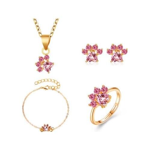 New fashion Four sets of cute cartoon cat claw necklace earrings For Women girl Accessories jewelry wholesale