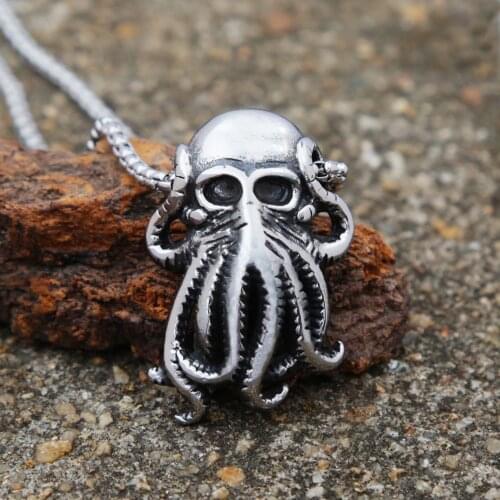 Punk Hip Hop Cthulhu Octopus Pendant Necklace Stainless Steel Men Fashion Street Rock Octopus Animal Necklace Chain Jewelry