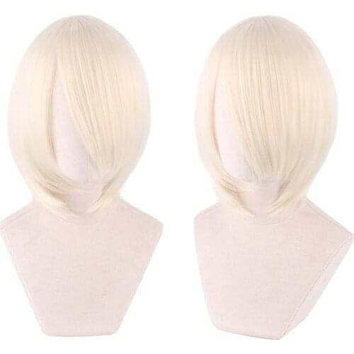 Short Hair Cosplay Wig Male Party 30 Cm beige white High Temperature Fiber Synthetic Hair Short Bob Straight wig Women Girls