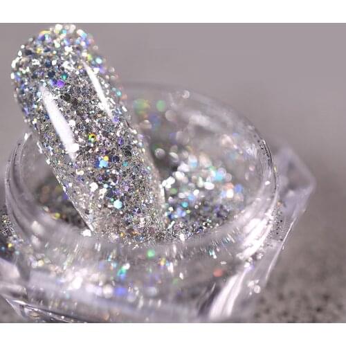 Nail Art DIY Platinum Powder 3D Mixed Siliver Sequins Flakes Nail Dust Glitter Crystal Drills Pigment Manicures Decorations