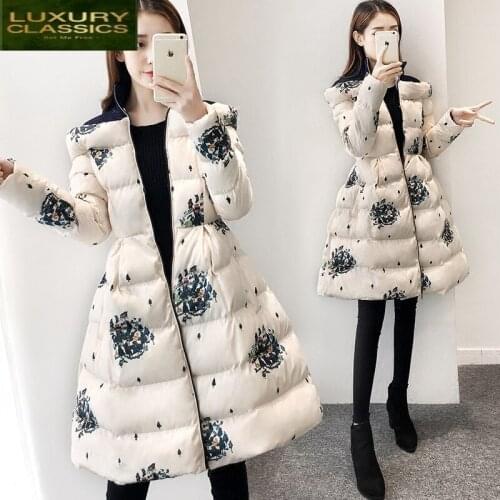 Thick Parka 2021 Women Wadded Jacket Female Jacket Korean Floral Fit Women Outerwear Warm Down Cotton Parkas Coats LW633