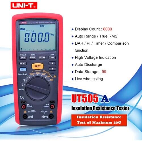 UNI-T UT505A 1000V 20GOhm Handheld True RMS Megger Insulation Resistance Meter Tester Multimeter Ohm Voltmeter Megohmmeter
