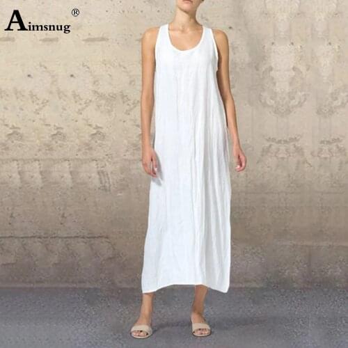 Plus Size 3xl 2020 Womens Dress Solid Colors Summer Leisure Cotton Linen Sleeveless Vest Dress Casual Loose Dresses Robe Femme