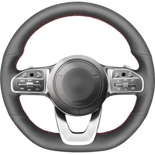 Hand-stitched Black Artificial Leather Car Steering Wheel Cover for Mercedes-Benz B-Class W247 2019 G-Class W463 GLC CLA GLS CLS