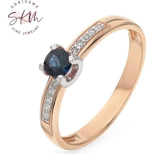 SKM Vintage Sapphire Engagement Rings for women Rose Gold diamonds Rings Anniversary Promise Jewelry