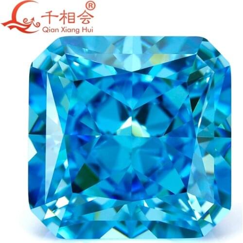 Dark aqua blue color 10x10 mm square shape brilliant crushed ice cut cubic zirconia loose stone cz stone