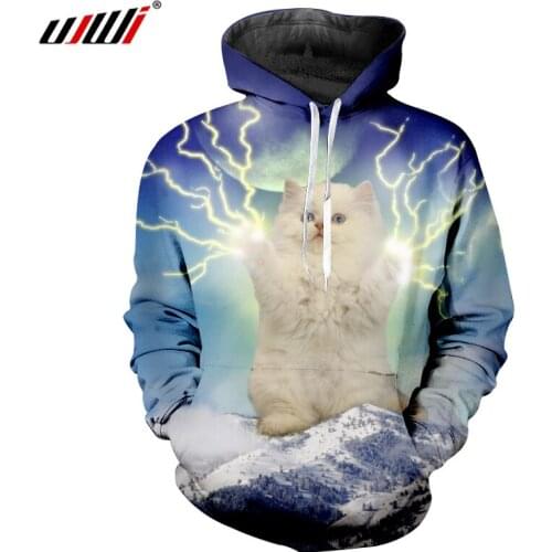 UJWI Hoodies Man New Hooded Long Pullover 3D Printed Lovely Flash And Cats Casual Plus Size 5XL Garment Autumn Sweatshirts