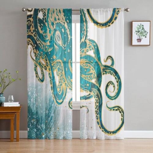 Octopus Watercolor Window Treatment Tulle Modern Sheer Curtains for Kitchen Living Room the Bedroom Curtains Decoration