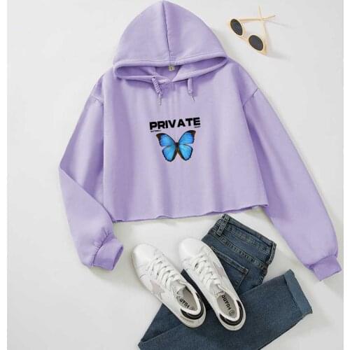 Private Butterfly Crop Top Sweatshirt Hip Hop Streetwear Jacket Pullover Long Sleeve Shirt Korean Style Clothes Casual Tops