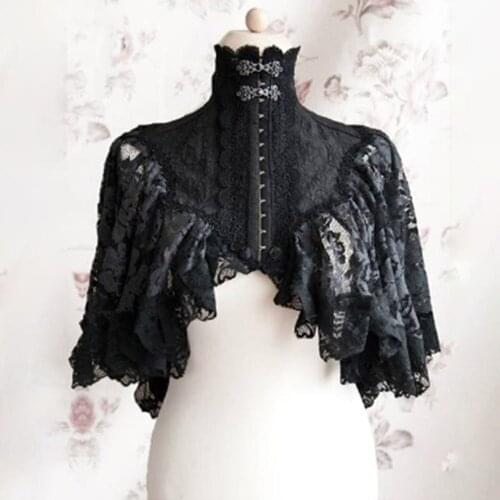 Medieval Vintage Lace Cape Wiomen Shawl Turtleneck Luxury Fashion Elegant Retro Gothic Capes Ponchos Party Short Shawls